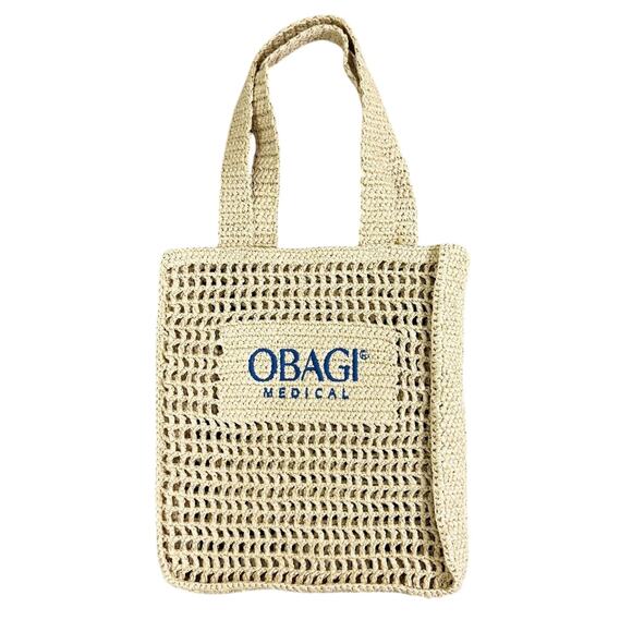 NWOT Obagi Medical Tan Raffia Tote Bag Open Top - Picture 1 of 5
